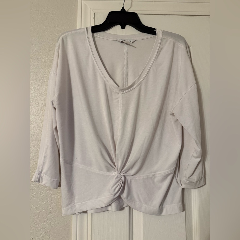 Athleta Soft White Twist Front Long Sleeve Tee